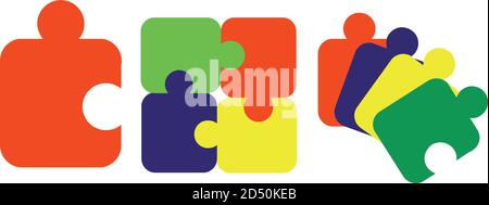 puzzle colorati in diverse posizioni Illustrazione Vettoriale