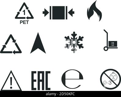simboli presenti sugli imballaggi e sulle merci Illustrazione Vettoriale