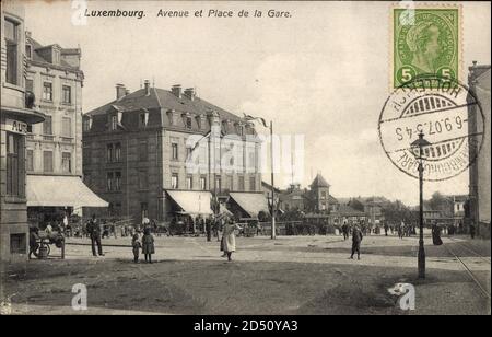 Luxemburg, Avenue et Place de la Gare, Bahnhofsplatz | utilizzo in tutto il mondo Foto Stock