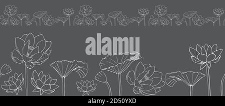 Vettore bordo senza giunture di fiori e foglie di loto Illustrazione Vettoriale