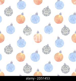 Decorazione albero di Natale ripetizione modello disegnato a mano acquerello illustrazione su sfondo bianco immagine di umore festivo, celebrazione di festa di inverno design Foto Stock