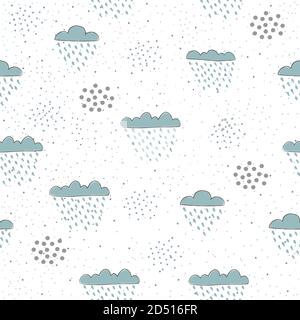 Carino il Cloud seamless Pattern. Scandinavian disegnati a mano stile. Giorno di pioggia. Illustrazione Vettoriale
