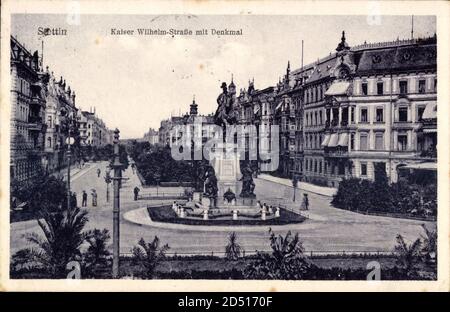 Szczecin Stettin Pommern, Kaiser Wilhelm Straße mit Denkmal | usage worldwide Foto Stock