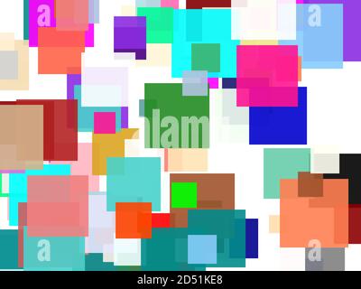 Astratto minimalista blu marrone verde grigio arancio rosa rosso viola illustrazione bianca gialla con quadrati e sfondo bianco Foto Stock