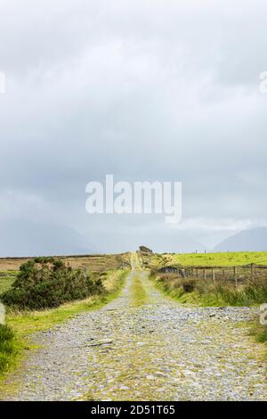 Su una pista lungo il circuito di Killeen cammina vicino a Louisburgh, Contea di Mayo, Irlanda Foto Stock