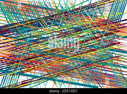 Astratto salto geometrico caotico di strisce di linee intersecanti. Linee, strisce, strisce e strisce casuali colorate Illustrazione Vettoriale