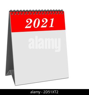 Calendario da tavolo con copertina 2021 su sfondo bianco Foto Stock