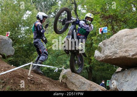 Julien Perret (Electric Motion / Trial-e) durante il Campionato del mondo di prova Hertz FIM (round 4) al circuito Moto Club Lazzate il 11 ottobre 2020 in Foto Stock