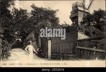 Parigi, 18e, Montmartre, le Moulin de la Galette, Blick zur Windmühle | utilizzo in tutto il mondo Foto Stock