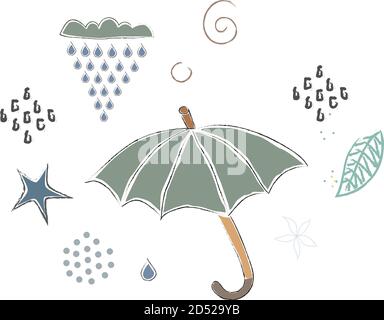 Carino Icona invernale con l'ombrello. Disegnata a mano in stile scandinavo. Illustrazione Vettoriale Illustrazione Vettoriale