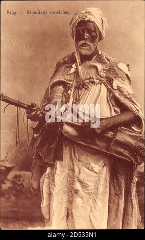 Mendiant musicien, Bettler mit MusikInstrument, Maghreb, alter Mann | utilizzo in tutto il mondo Foto Stock