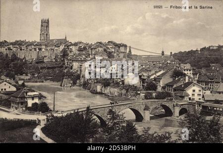 Fribourg Freiburg Stadt Schweiz, vue générale et la Sarine | utilizzo in tutto il mondo Foto Stock