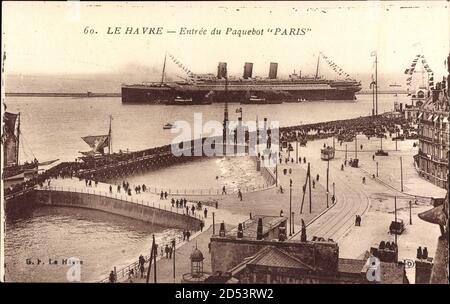 Le Havre Seine Maritime, Paquebot Paris, Entree, CGT, French Line | utilizzo in tutto il mondo Foto Stock