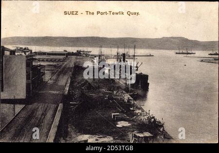 Suez Ägypten, il Port Tewfik Quay, Blick in den Hafen, Dampfschiff | utilizzo in tutto il mondo Foto Stock