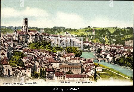 Fribourg Freiburg Stadt Schweiz, Vue générale, Ortschaft mit Flusspartie | utilizzo in tutto il mondo Foto Stock