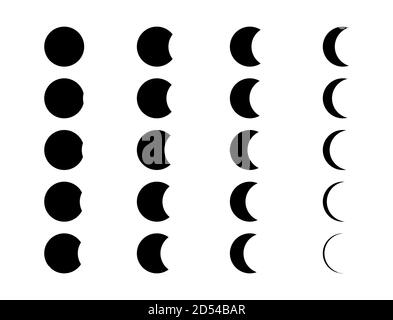 Icona Luna fasi del set. Crescent nero segno isolato su sfondo bianco . Illustrazione Vettoriale