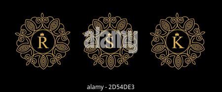 Elegante modello in monogramma floreale. Illustrazione Vettoriale