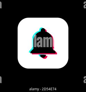 Icona della campana TikTok. Pulsante di iscrizione. Illustrazione di Social Media Vector su sfondo nero Illustrazione Vettoriale