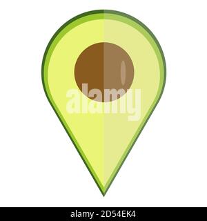 Icona di navigazione del puntatore della mappa avocado isolata. Modello vettoriale del logo avocado Illustrazione Vettoriale