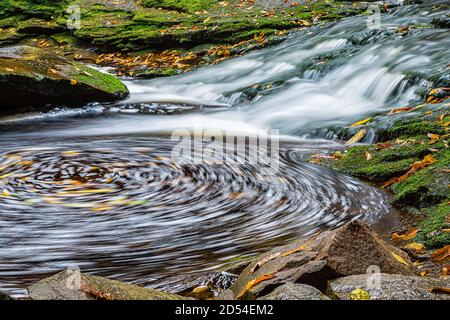 Cascate di Blackwater famosa cascata di Elakala closeup di swirl in piscina Nello state Park nella West Virginia durante la stagione autunnale con lunga esposizione di wate Foto Stock