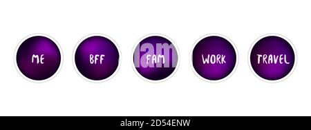 Set di evidenziazioni Instagram. Icone delle luci di gradiente per i blogger. Icone del profilo Illustrazione Vettoriale