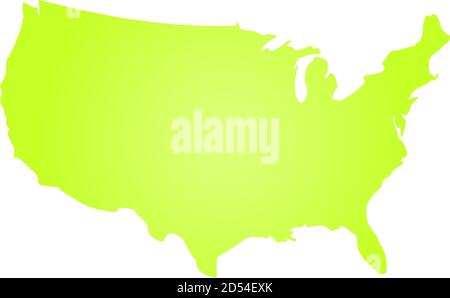 Mappa della silhouette a gradiente radiale verde degli Stati Uniti d'America, alias Stati Uniti d'America. Illustrazione vettoriale. Illustrazione Vettoriale