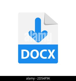 Icona blu vettore docx. Icona delle estensioni del formato file. Stile di disegno piatto. Illustrazione Vettoriale