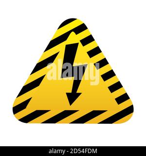Segnale alta tensione. Freccia nera nel triangolo giallo su sfondo bianco. Icona di avvertenza. Illustrazione vettoriale. Simbolo di pericolo. Illustrazione Vettoriale