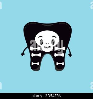 Cute dente in scheletro costume isolato vettore icona. Illustrazione Vettoriale