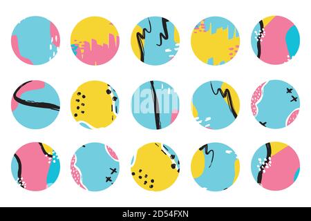 Copertina di evidenziazione della storia astratta. Forme disegnate a mano doodle set boho Illustrazione Vettoriale