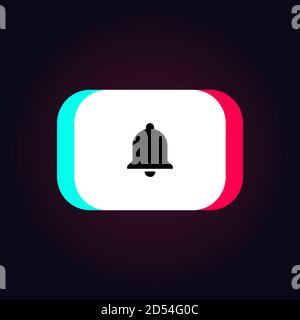 Icona della campana TikTok. Pulsante di iscrizione. Illustrazione di Social Media Vector su sfondo nero Illustrazione Vettoriale