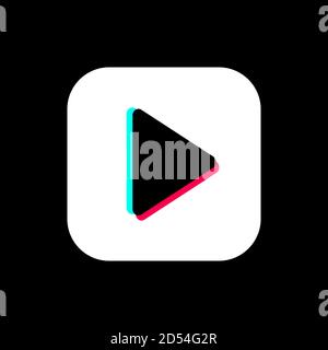 Icona TikTok Play. Pulsante mi piace. Illustrazione di Social Media Vector su sfondo nero Illustrazione Vettoriale