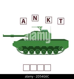 Parole di gioco puzzle serbatoio militare . Educazione bambini in via di sviluppo. Illustrazione Vettoriale