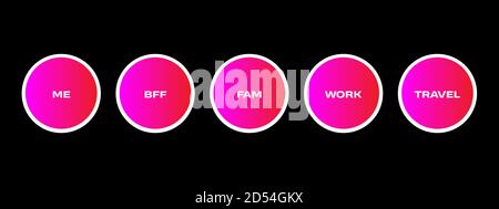 Icone di Instagram in evidenza. Icone delle luci di gradiente digitali per i blogger. Icone del profilo Illustrazione Vettoriale