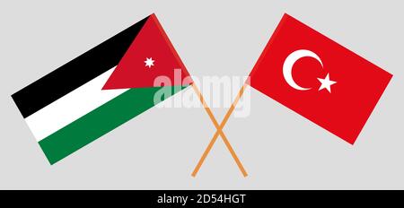 Bandiere incrociate di Giordania e Turchia. Colori ufficiali. Proporzione corretta. Illustrazione vettoriale Illustrazione Vettoriale