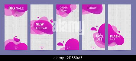 Modello di storie sociali. Set con purple liquido astratto funky design per storie d'affari, fotografo, blogger. Modello di pacchetto social media per sconti e offerte speciali.modello di storie social. Set con purple liquido astratto funky design per storie d'affari, fotografo, blogger. Modello di pacchetto social media per sconti e offerte speciali.illustrazione vettoriale Illustrazione Vettoriale