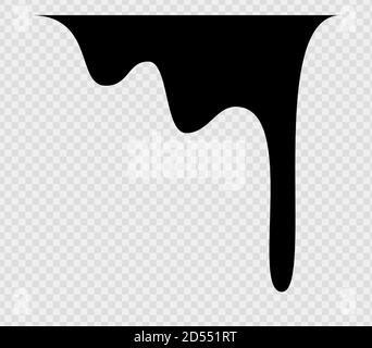 Gocce di melt nero o gocce di salsa liquida. Gocce di cioccolato fondente o liquido nero, vernice corrente Illustrazione Vettoriale