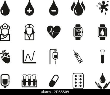 Preassure sangue o sangue icone in bianco e nero serie Big Illustrazione Vettoriale