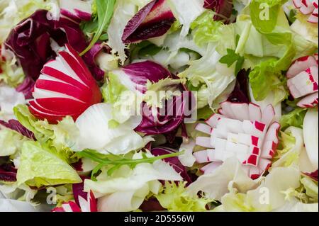 Insalata fresca mista colorata Foto Stock