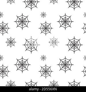 Immagine vettoriale della trama del web ragno nero su sfondo bianco. Modello di disegno di campitura Seamles. Illustrazione Vettoriale