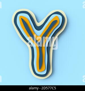 Strati di carta colorati font Letter Y 3D rappresentazione illustrazione isolata su sfondo blu Foto Stock