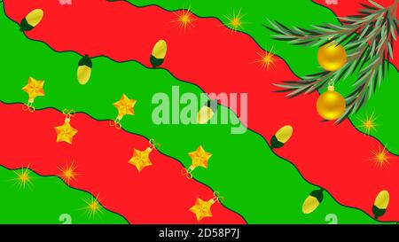 Natale e Capodanno sfondo in risoluzione 16:9 con rosso e schizzi di colore verde Illustrazione Vettoriale