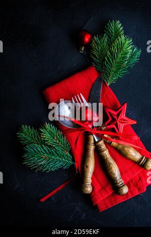 Vista dall'alto di un luogo di Natale su un tavolo Foto Stock