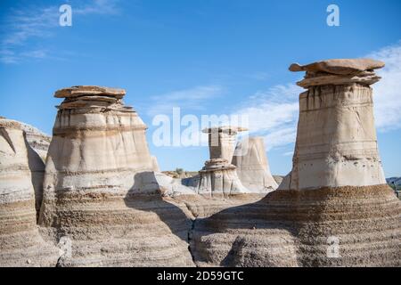 Primo piano di hoodoos rock, Badlands, Drumheller, Alberta, Canada Foto Stock