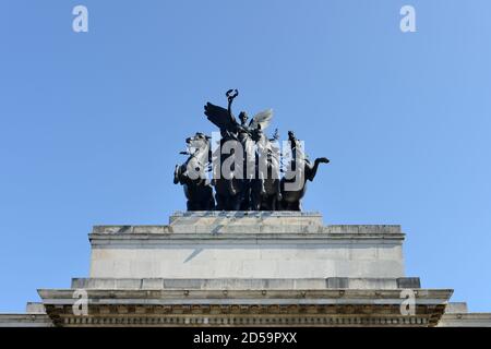 Wellington Arch, Piccadilly, Hyde Park Corner Roundabout, Londra, Regno Unito Foto Stock