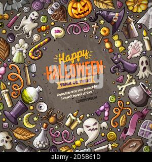 Cartoon vettore doodles Happy Halloween cornice card design Illustrazione Vettoriale