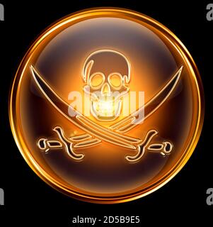 Icona del pirata oro, isolati su sfondo nero Foto Stock