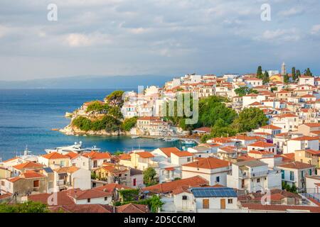 La città vecchia di Chora nell'isola di Skiathos, Grecia Foto Stock