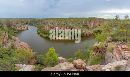 Una vista del Parco Nazionale di Nitmiluk e del Fiume Katherine, territorio del Nord, Australia. Foto Stock