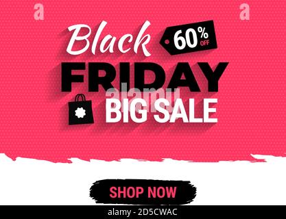 Banner a design piatto per Black Friday Big sale. 60% di sconto sul modello modificabile Illustrazione Vettoriale